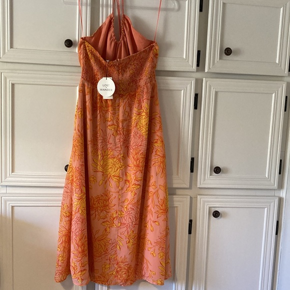 LOST + WANDER Floral Halter Dress Size: M in Pink, Coral, Orange & Yellow - Picture 5 of 6